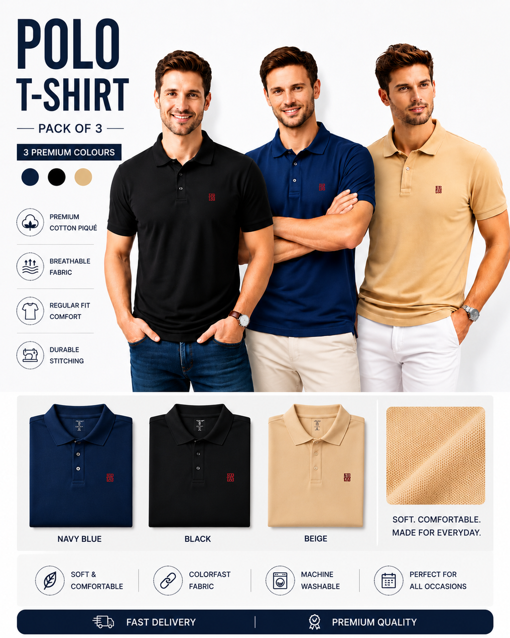 E1.88 Core Polo T-Shirt Pack of 3